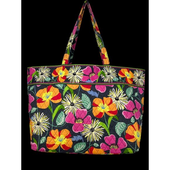 Vera Bradley Jazzy Blooms Quilted Large Tote Bag Colorful Floral & Dual Handles - Picture 2 of 14